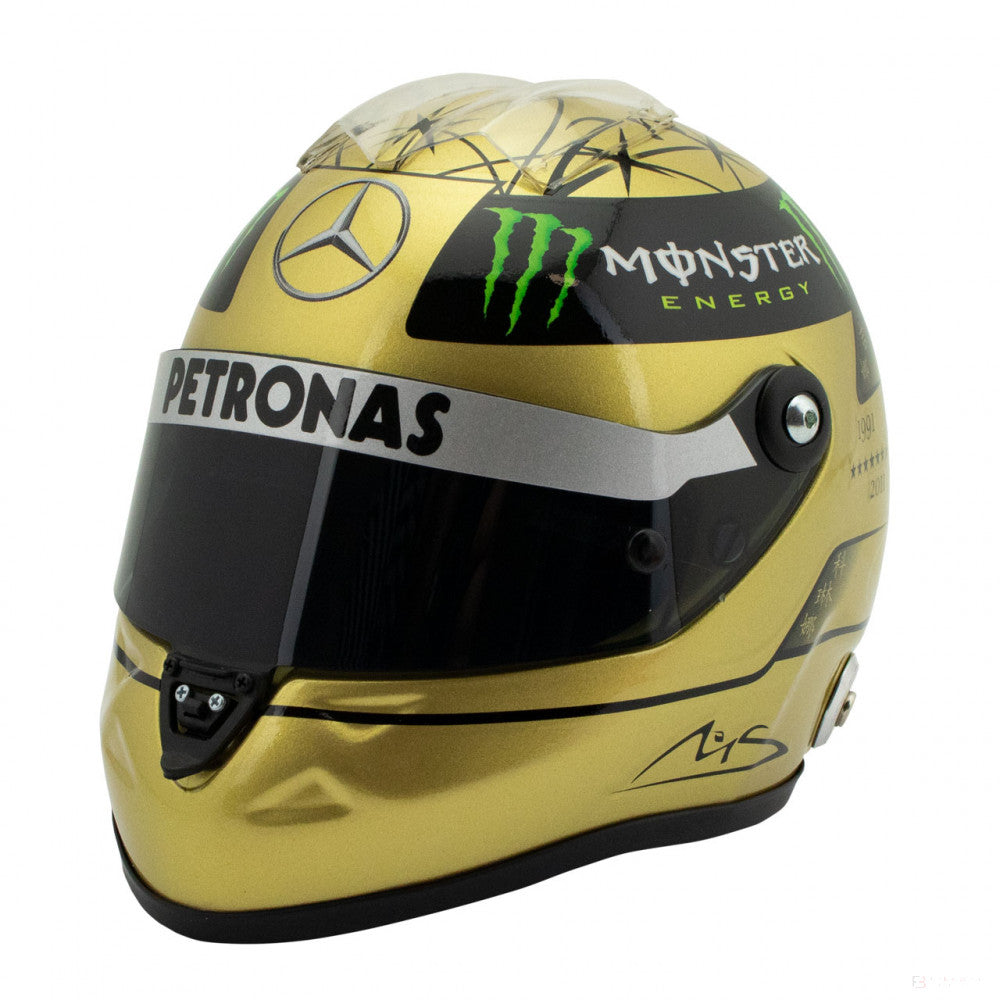 Mini přilba Michael Schumacher, měřítko 1:2, 2011 Spa, zlatá, 2020