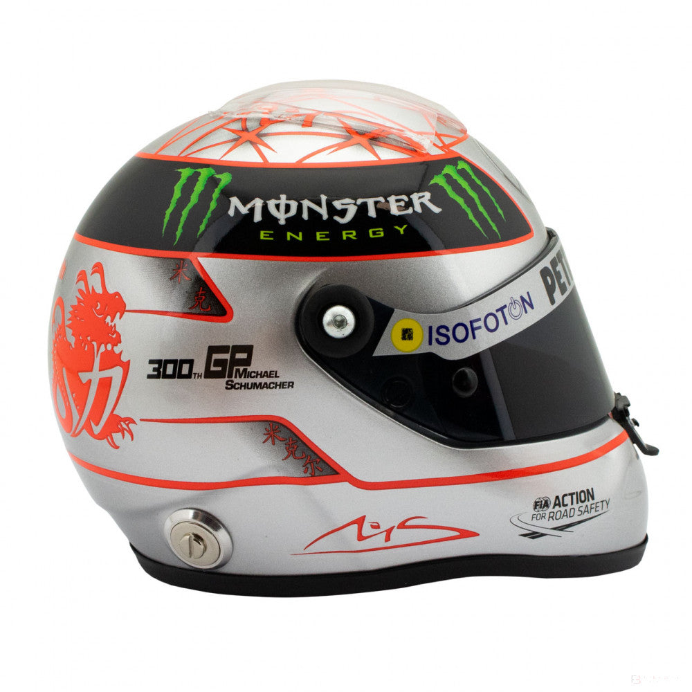 Mini přilba Michael Schumacher, Spa 300, měřítko 1:2, stříbrná, 2020