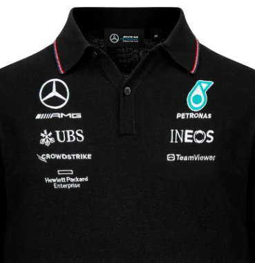 Mercedes Team Strick-Langarm-Poloshirt, Schwarz, 2023