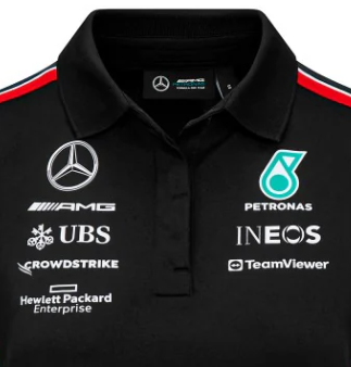 Damska koszulka polo Mercedes Zespół, czarna, 2023