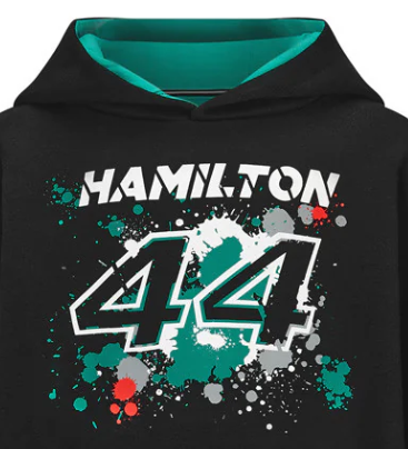 Bluza dziecięca Mercedes Lewis Hamilton, LEWIS #44, czarna, 2022