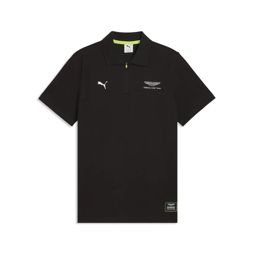 Pólko Aston Martin, Jacquard, normalny krój, Puma, czarne