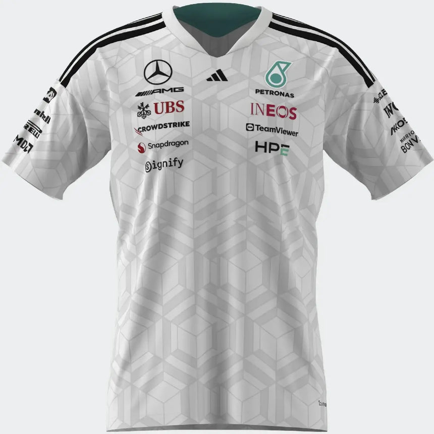 Pólko Mercedes, zespół, adidas, wyścigowcy, białe