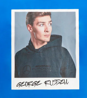 Mercedes – T-Shirt mit George-Russell-Porträt in Blau